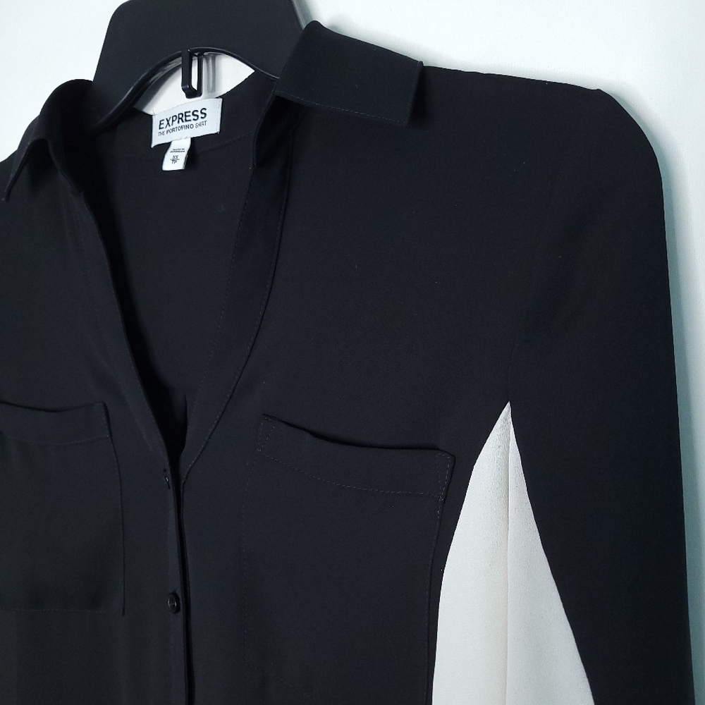 EXPRESS Portofino Women's Black And White Button Down Shirt XS - Picture 7 of 11